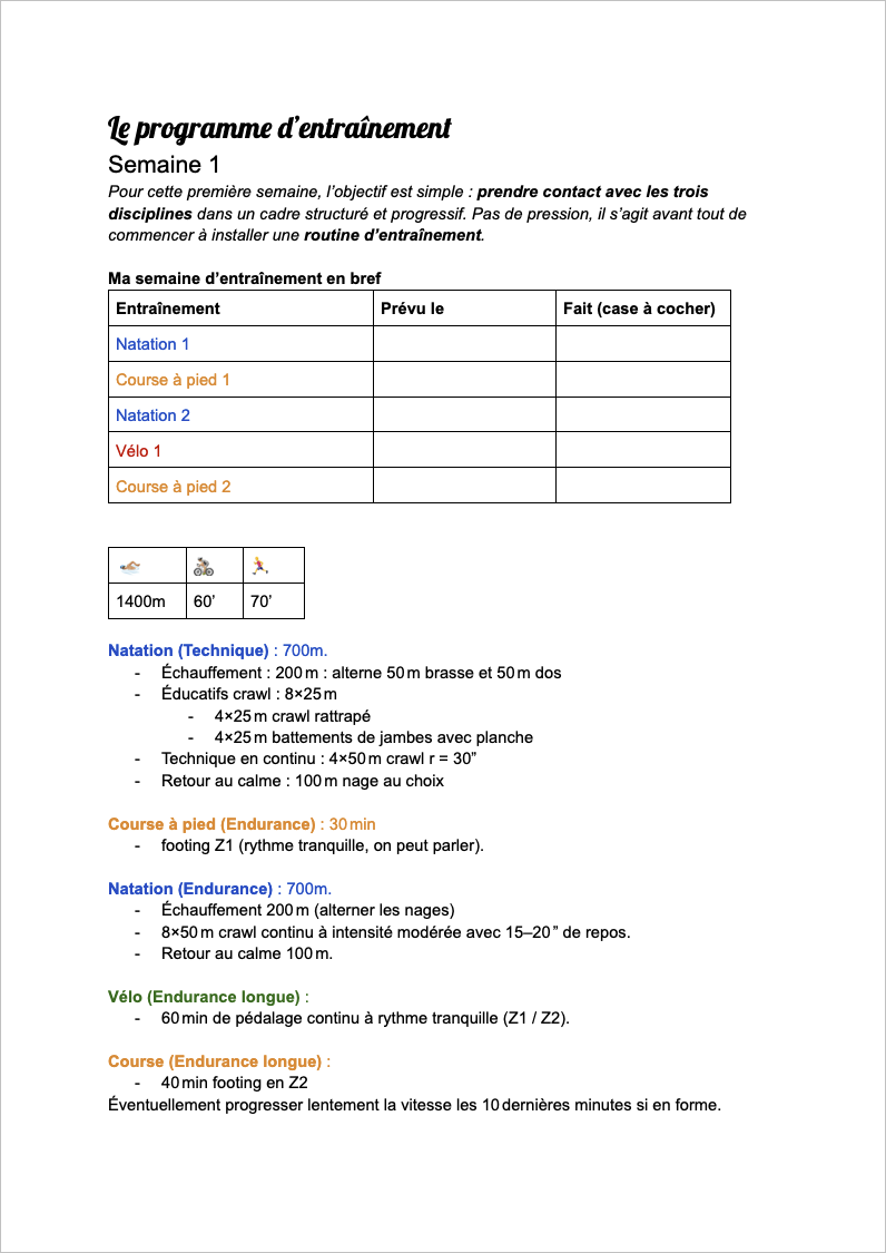plan entrainement triathlon m 8 semaines
